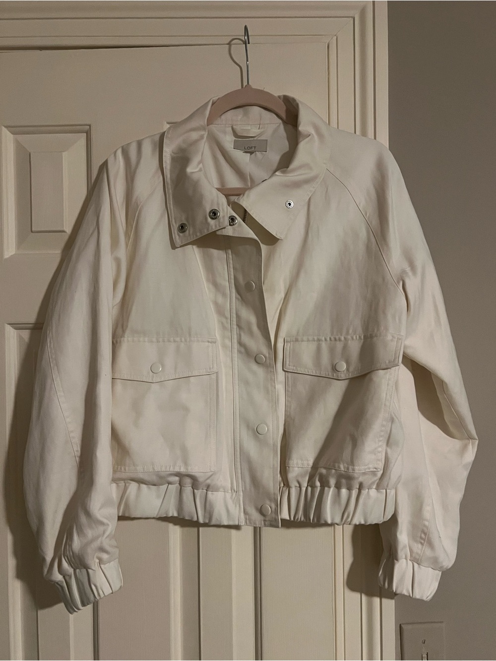LOFT Cream Bomber Jacket with Utility Pockets